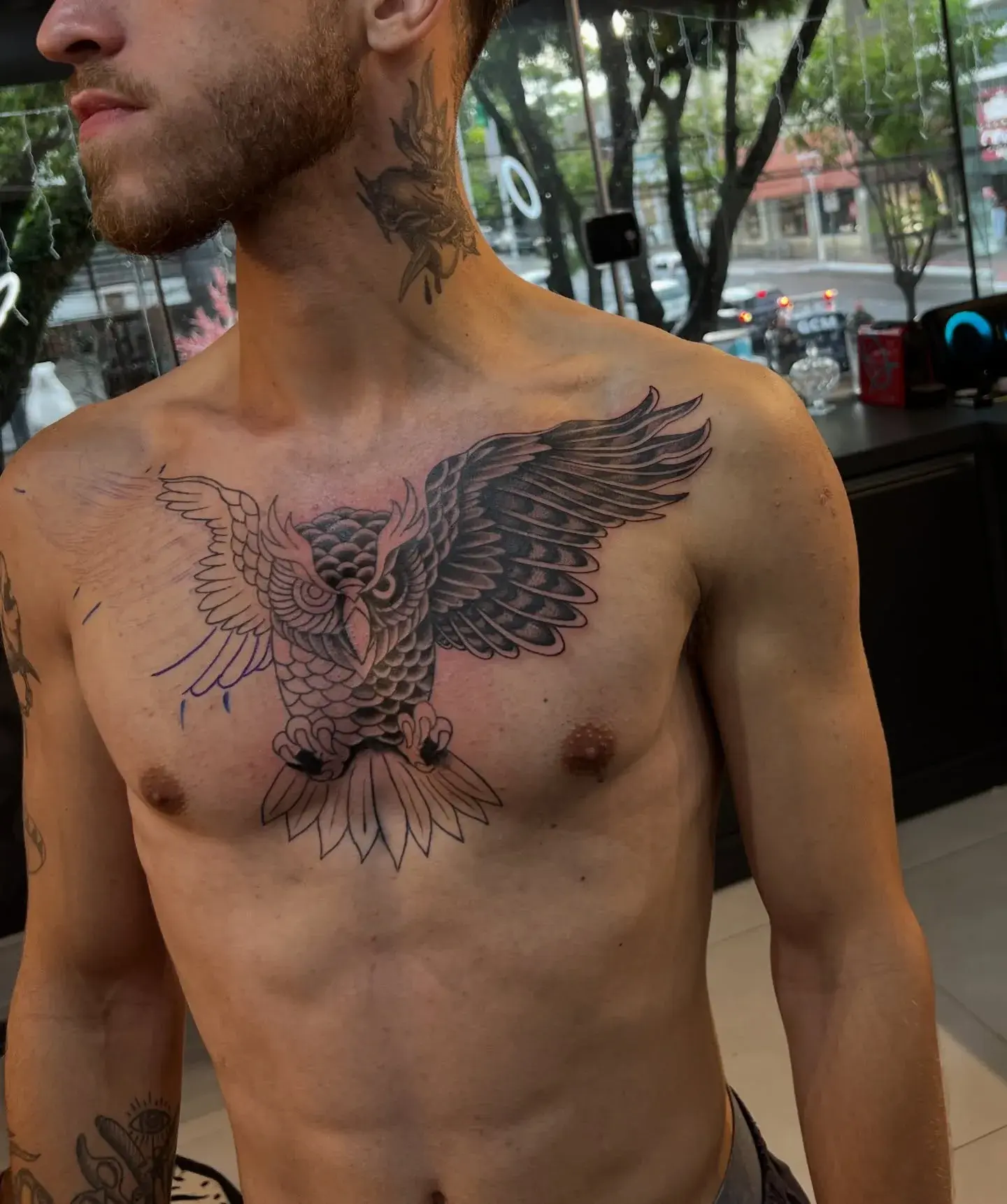 Águia no peito, detalhe